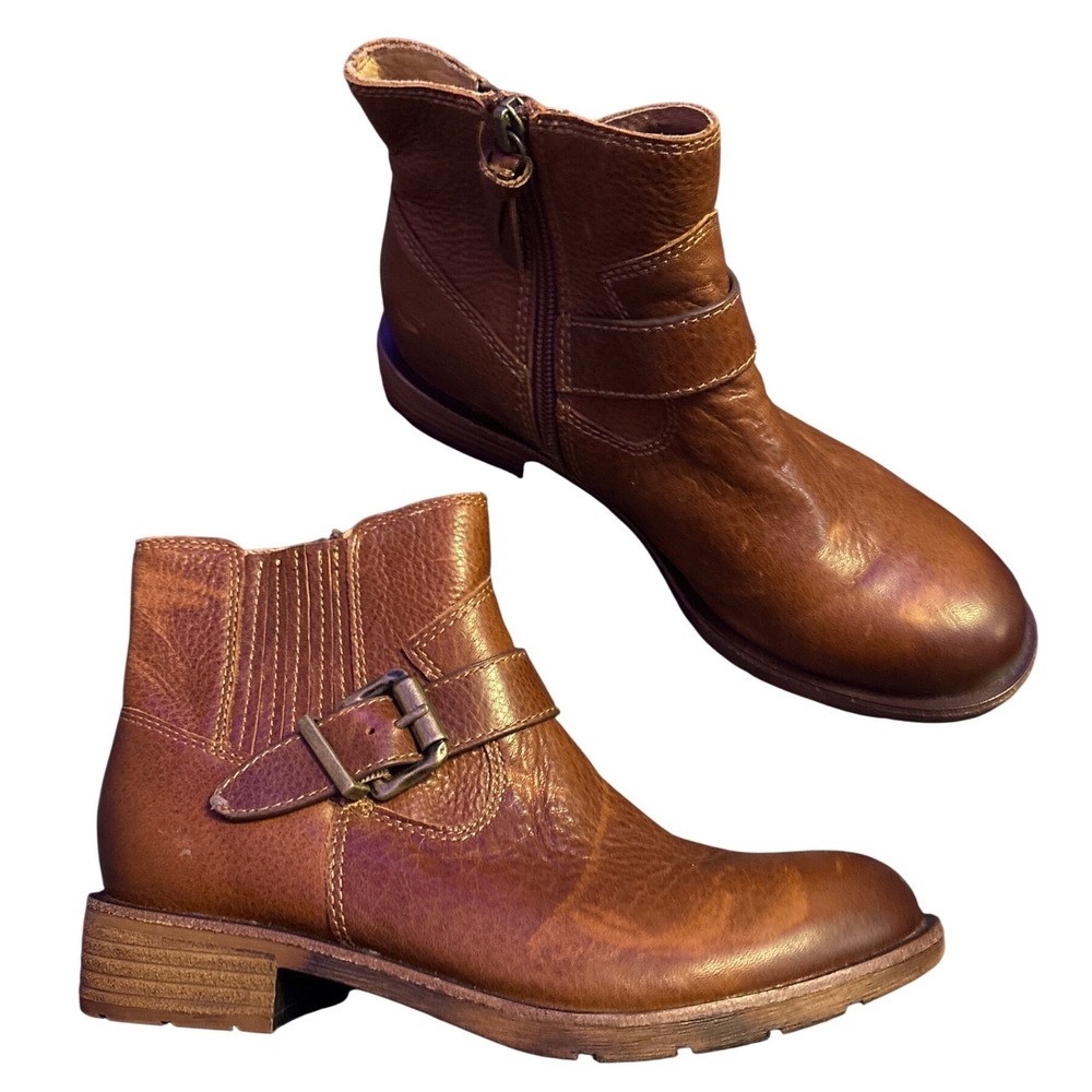 Sofft Women's Brown Leather Moto Ankle Boots Buckle Side‎ Zip Size 6.5M
